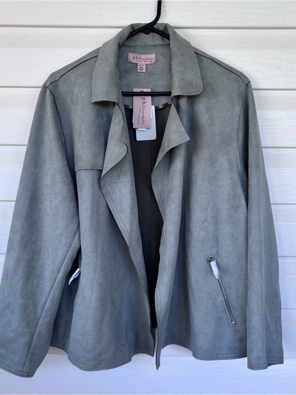 Philosophy NWT Mint Green Faux Suede Open-Front Jacket Plus Size 2 X